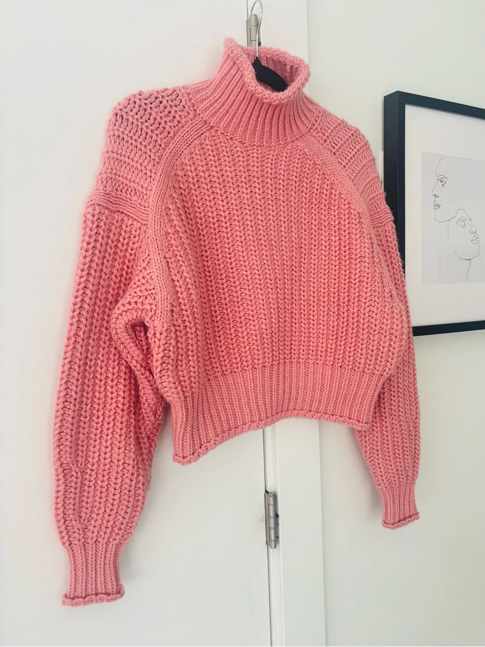 H&M wool/alpaca blend RIBBED TURTLENECK SWEATER dusty rose size XS (measurments)
